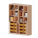 ErgoTray Schrank, 4reihig, 2OH unten Türen, 12 hohe Boxen, oben 3OH Regal, B/H/T 140,6x190x50cm 